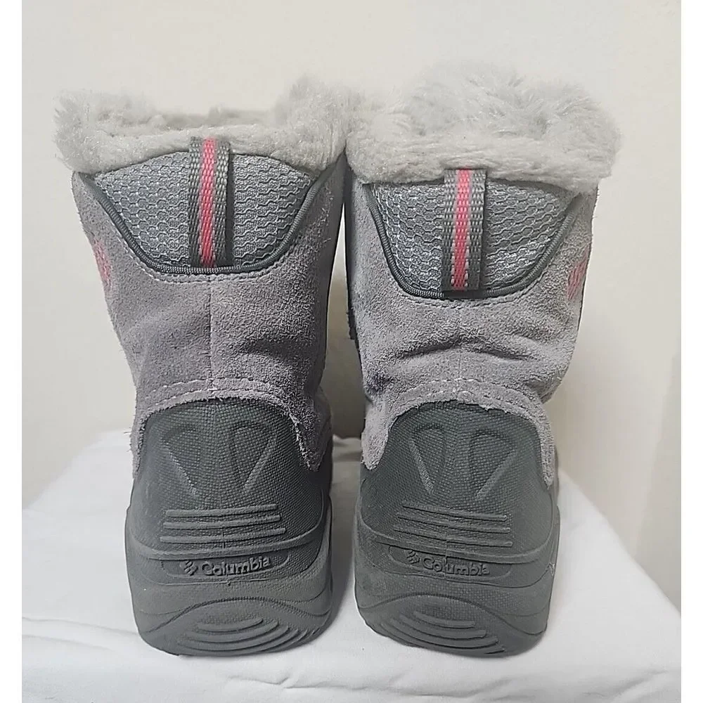 Girl's Columbia Gray Pink Snow Boots‎ Size 3 Waterproof Sledding Winter Faux Fur